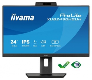Moniteur Iiyama IIYAMA 24inch IPS-panel 1920x1080 Windows Hello Webcam 5MP Auto Focus 15cm Height Adj. Stand 4ms 250cd/m2 Speakers HDMI DP