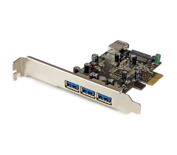 Câble USB 4 Port PCI Express USB 3.0 Card - 3 External and 1 Internal - Native OS Support in Windows 8 and 7 - Standard and Low-Profile - Cost-effective USB 3.0 Adapter Card - SATA Power - Startech